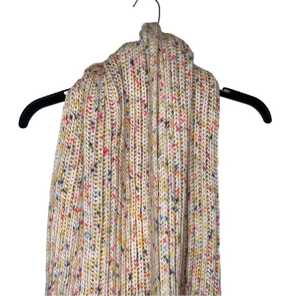 Loft Cream/Yellow Multicolor Knitted Flecked Rectangle Scarf  12” x 74” - Picture 3 of 8